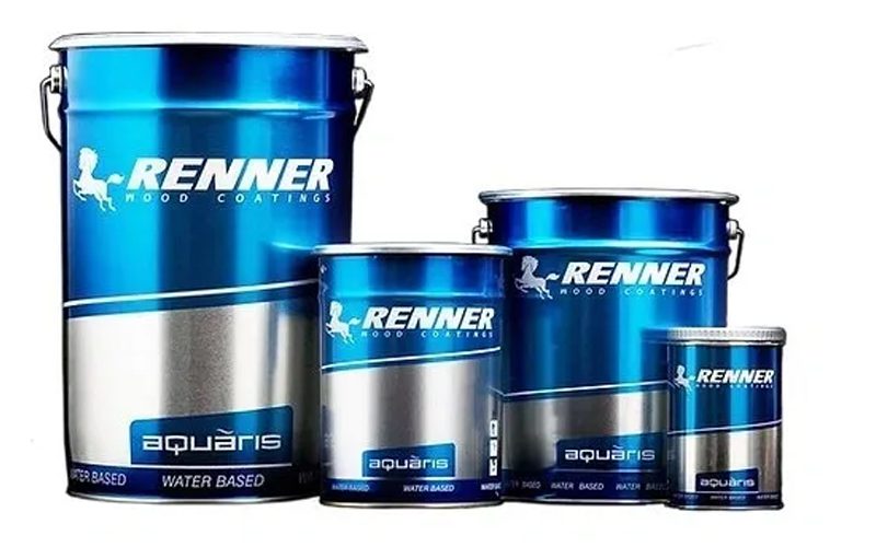 Four cans of renner paint on a white background.