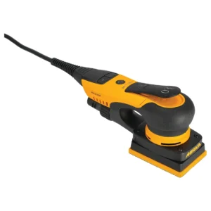 A black and yellow sander is on the floor